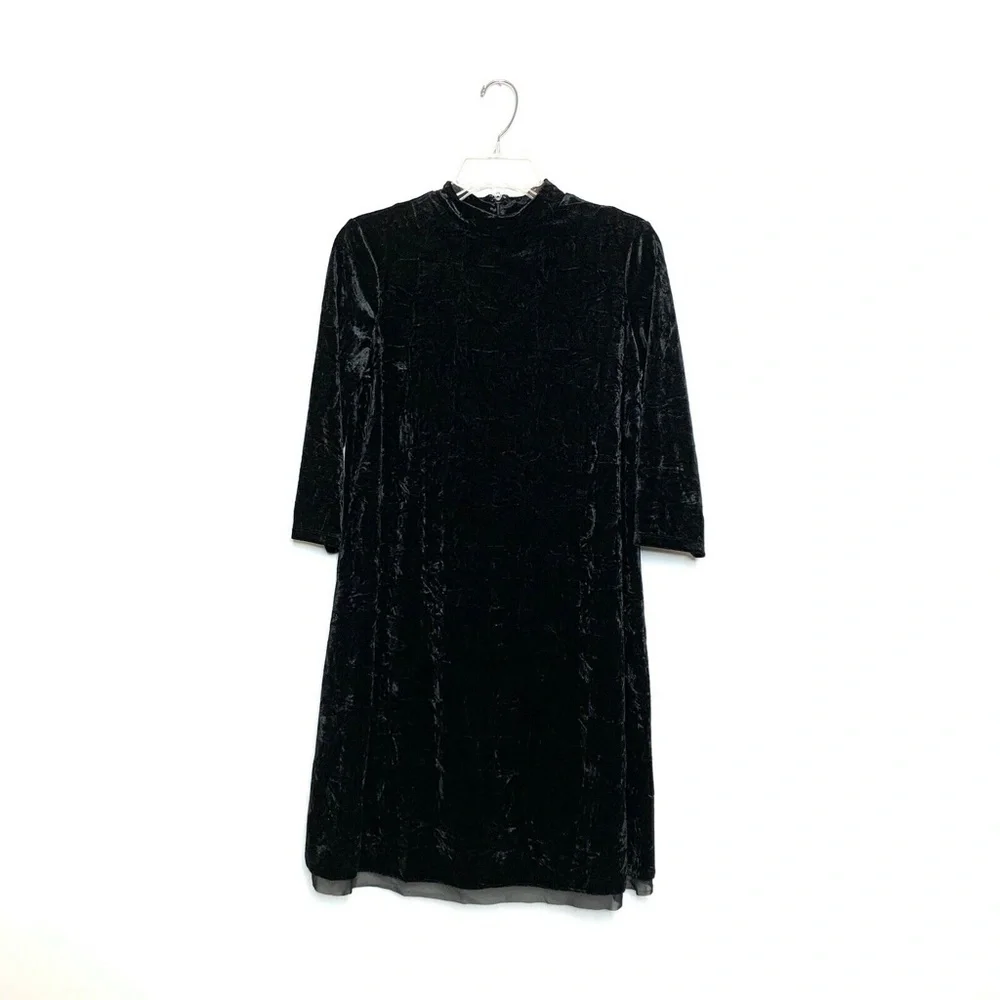 SIMPLY VERA Vera Wang Dress Women XS Black Crushed Velvet NWT 3/4‎ Sleeve Mock